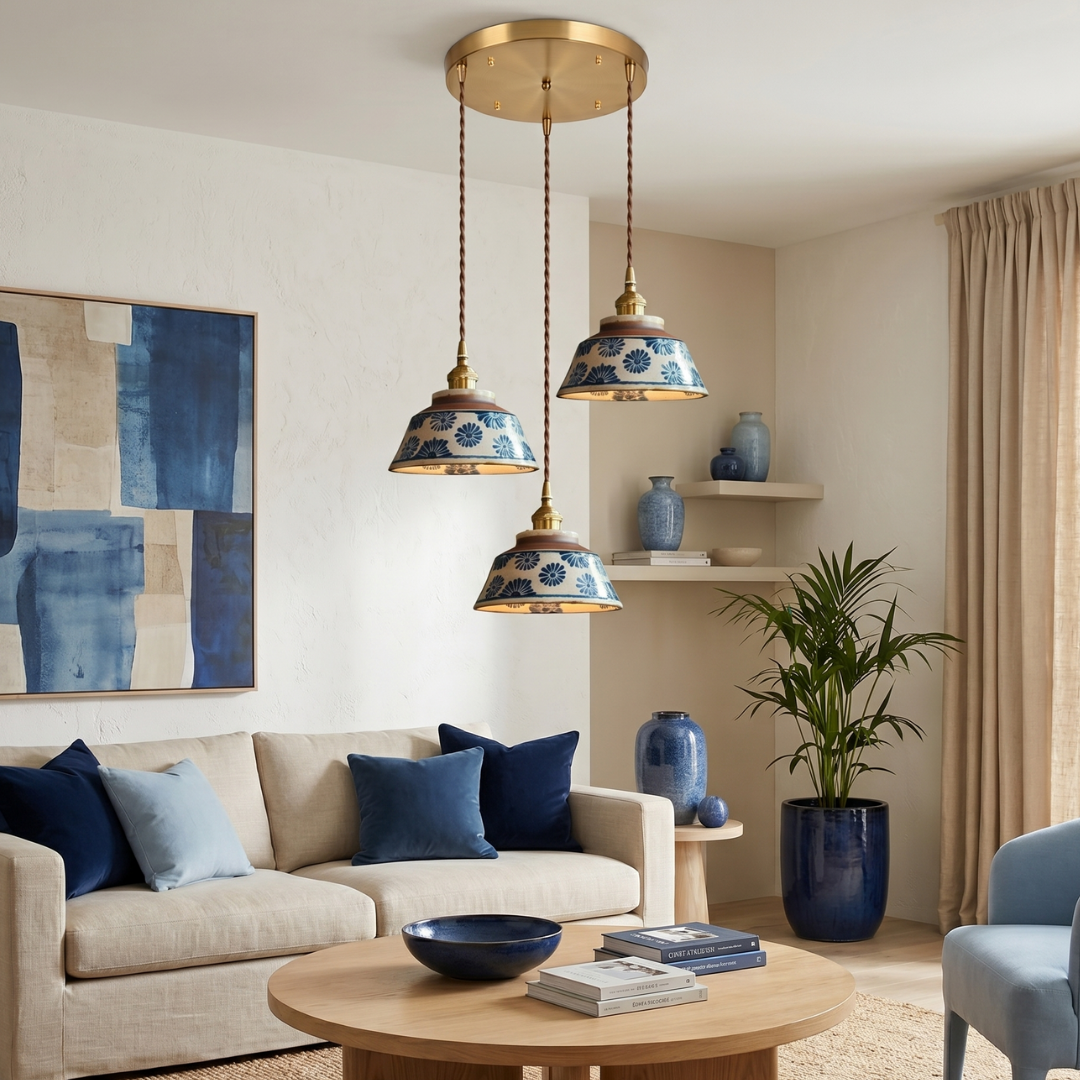 Blue Floral Ceramic Light Pendant main