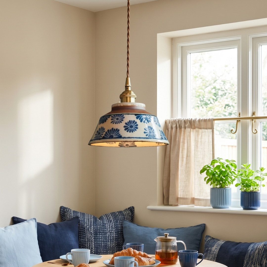 Blue Floral Ceramic Light Pendant detail c