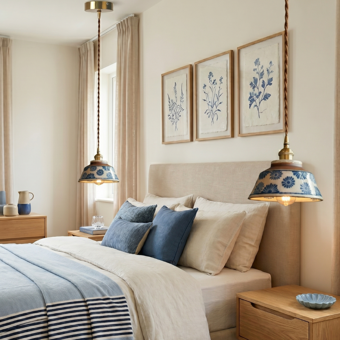 Blue Floral Ceramic Light Pendant detail b