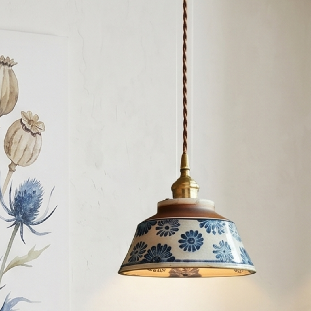 Blue Floral Ceramic Light Pendant