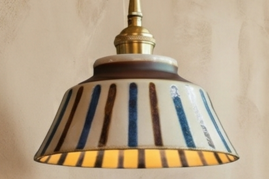 Vintage Striped Ceramic Pendant Light: Handpainted Elegance accent