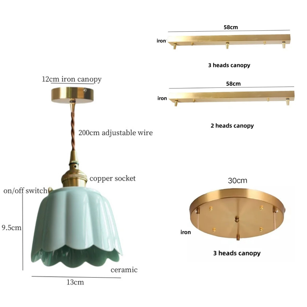 Bloom Pastel Ceramic Pendant Light | Pastel Green Opulence specifications and dimensions