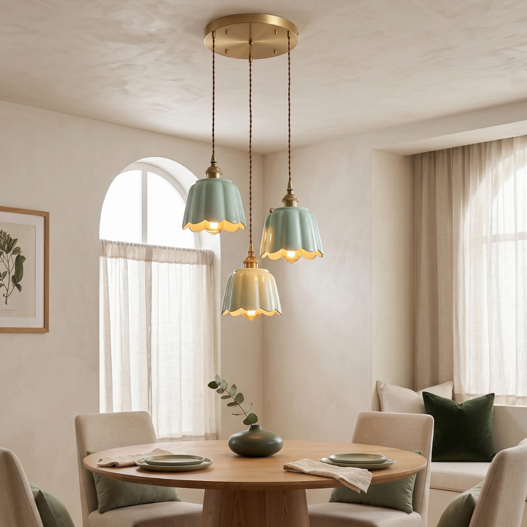 Bloom Pastel Ceramic Pendant Light | Pastel Green Opulence detail b