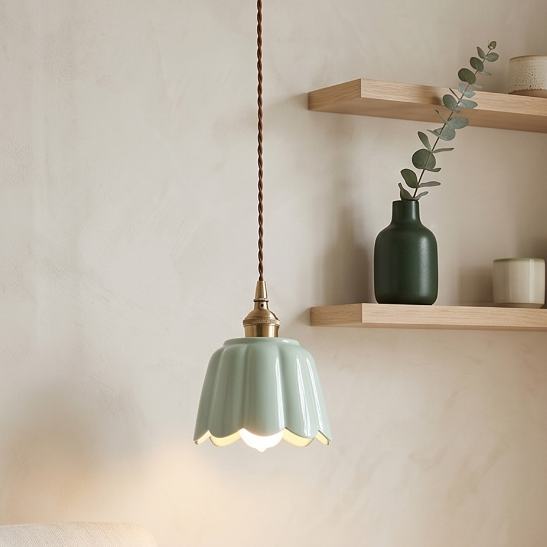 Bloom Pastel Ceramic Pendant Light | Pastel Green Opulence