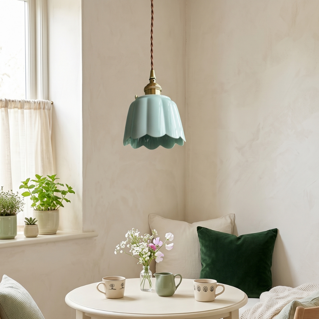 Bloom Pastel Ceramic Pendant Light | Pastel Green Opulence detail b