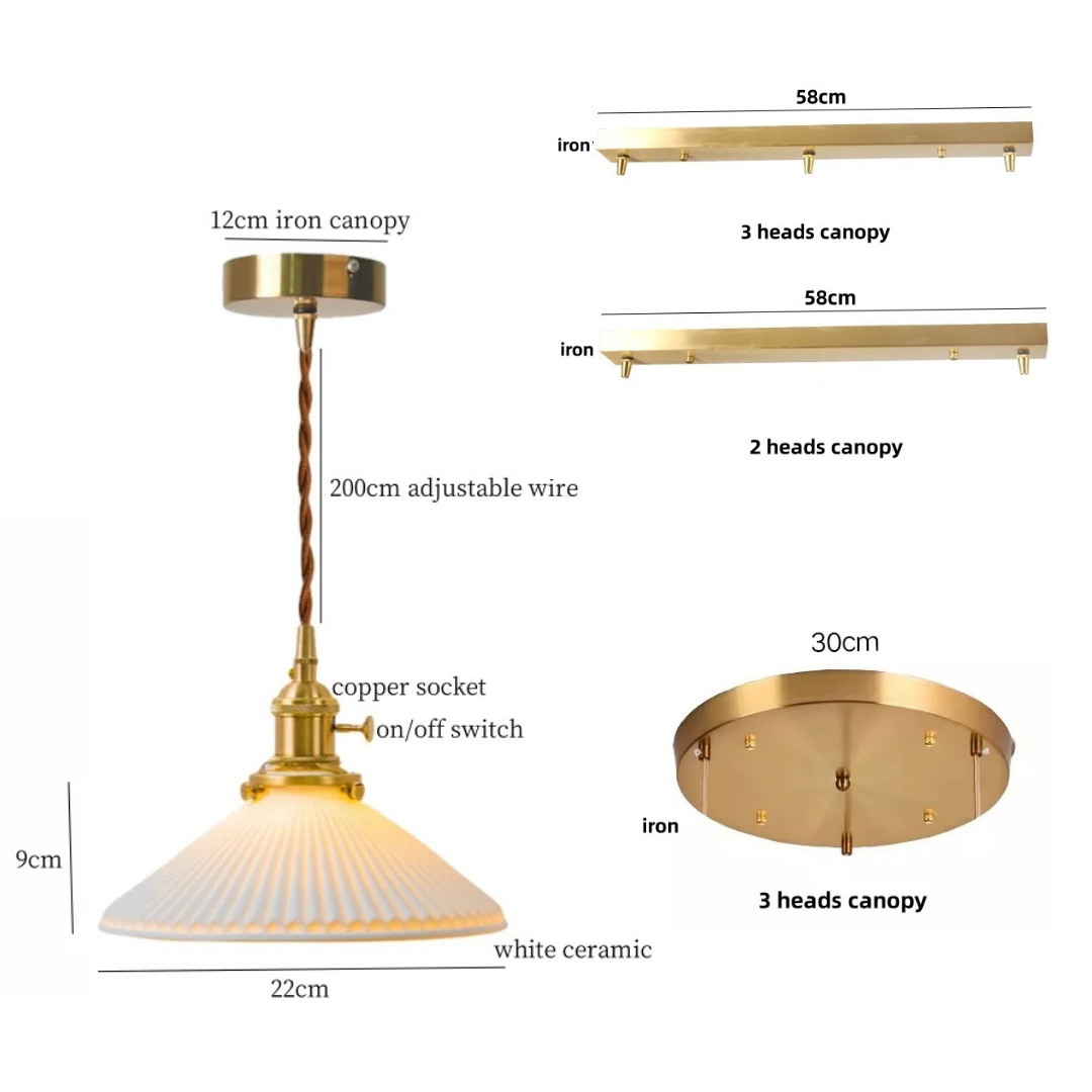 The Ribbed White Ceramic Pendant Light specifications and dimensions