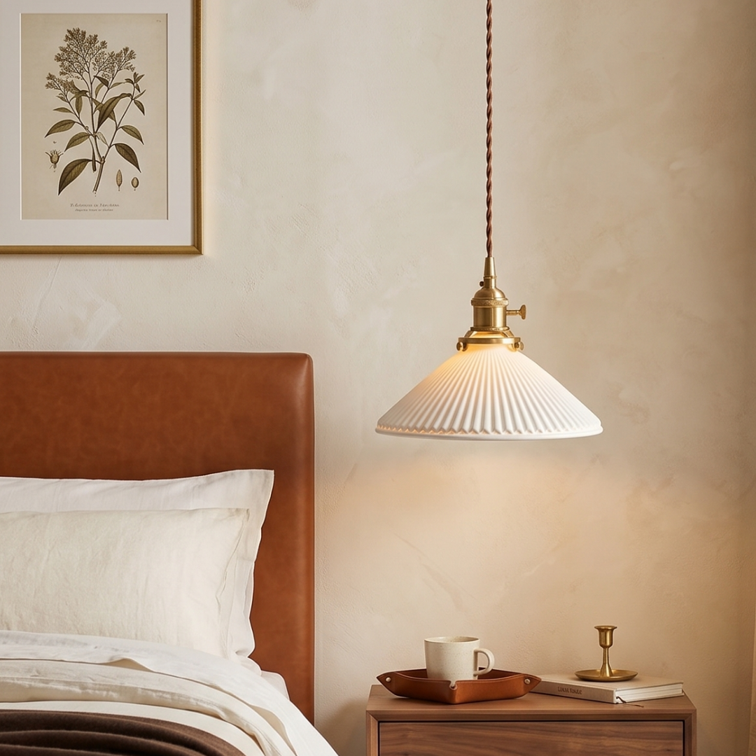 The Ribbed White Ceramic Pendant Light