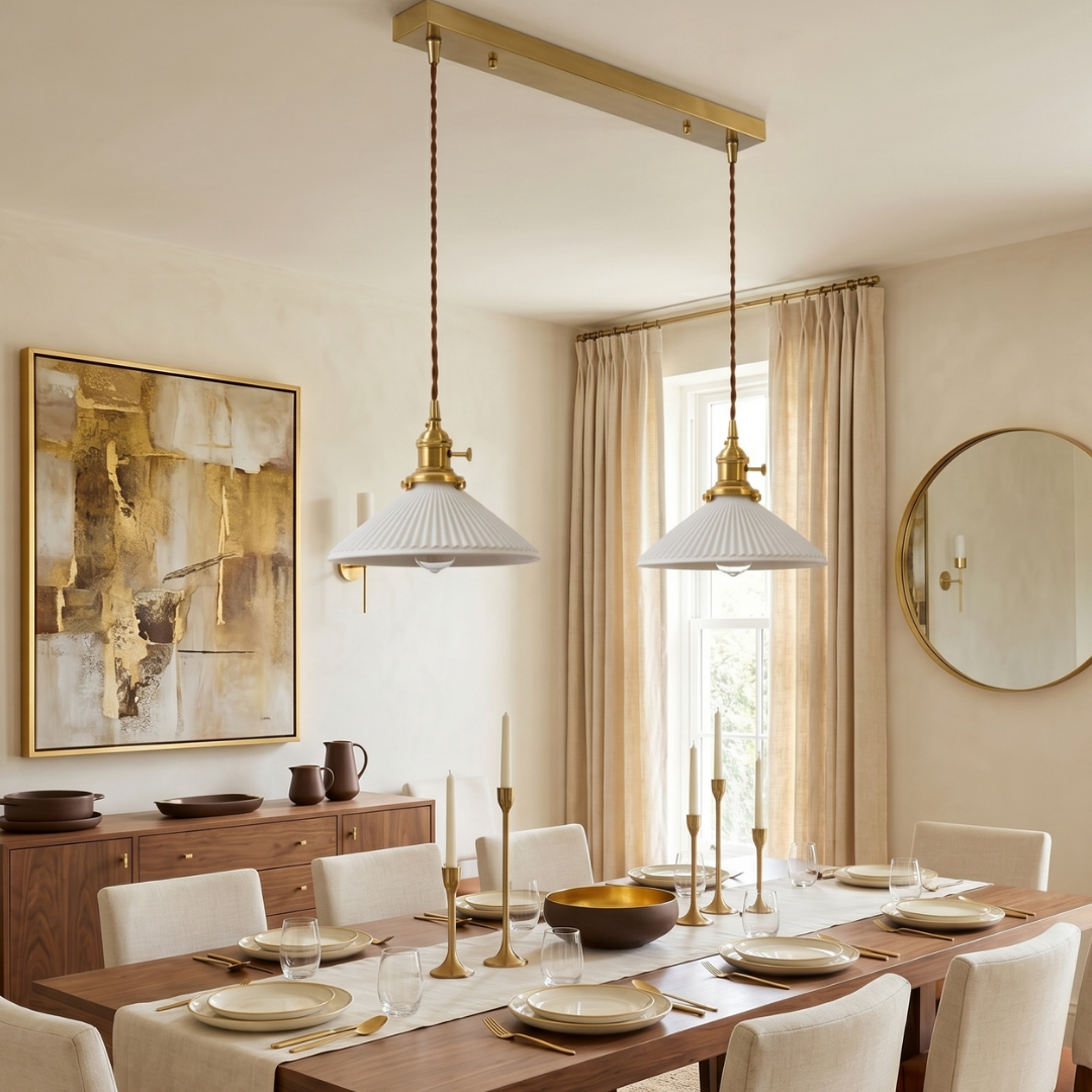 The Ribbed White Ceramic Pendant Light main