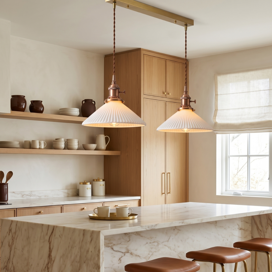 The Ribbed White Ceramic Pendant Light detail b