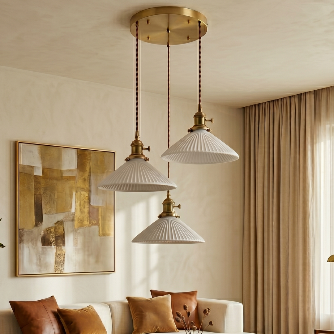 The Ribbed White Ceramic Pendant Light lifestyle