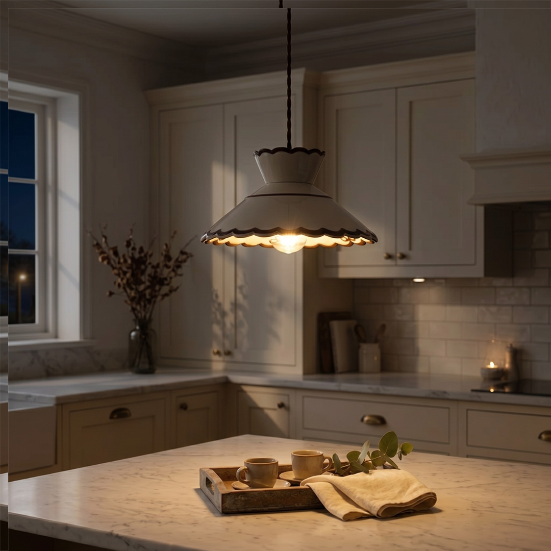 Scalloped Ruffle Ceramic Pendant Light | Vintage Cream accent