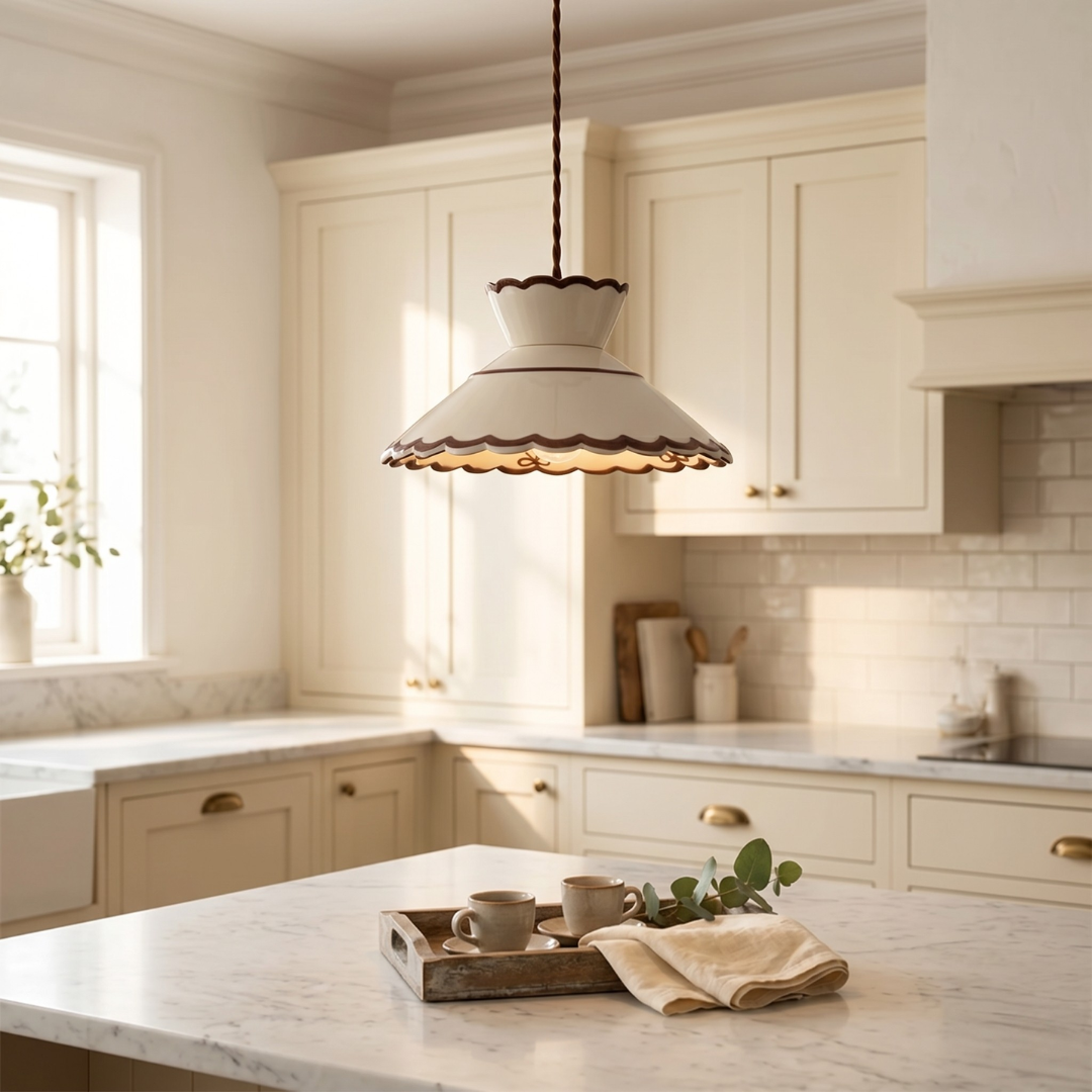 Scalloped Ruffle Ceramic Pendant Light | Vintage Cream lifestyle