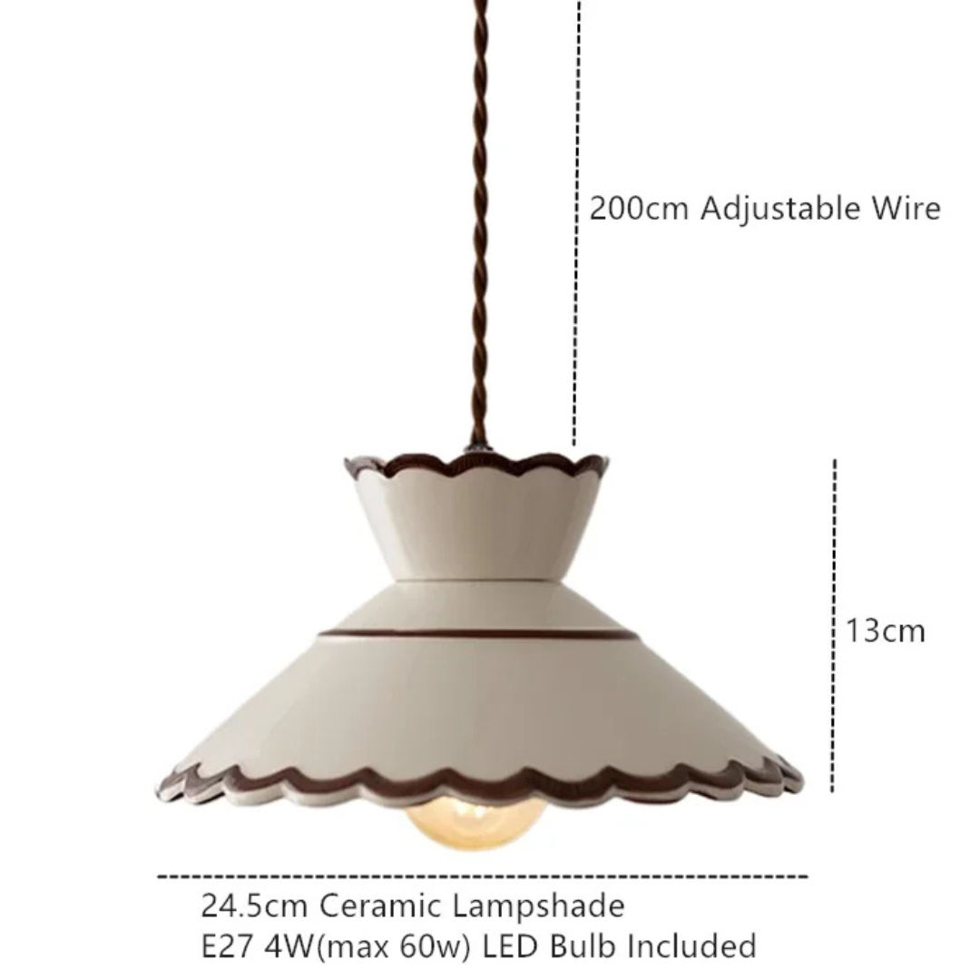 Scalloped Ruffle Ceramic Pendant Light | Vintage Cream specifications and dimensions