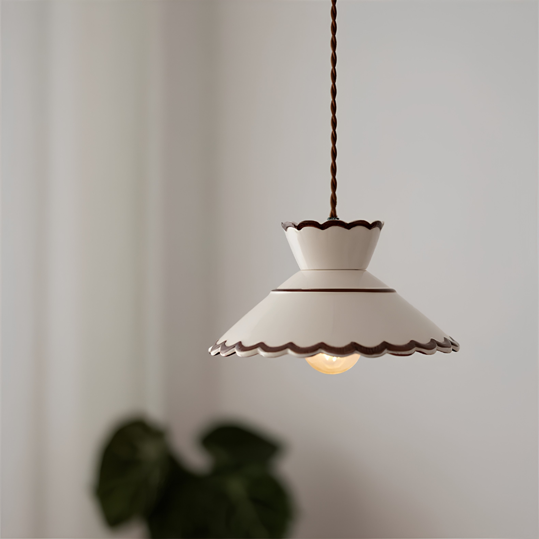 Scalloped Ruffle Ceramic Pendant Light | Vintage Cream