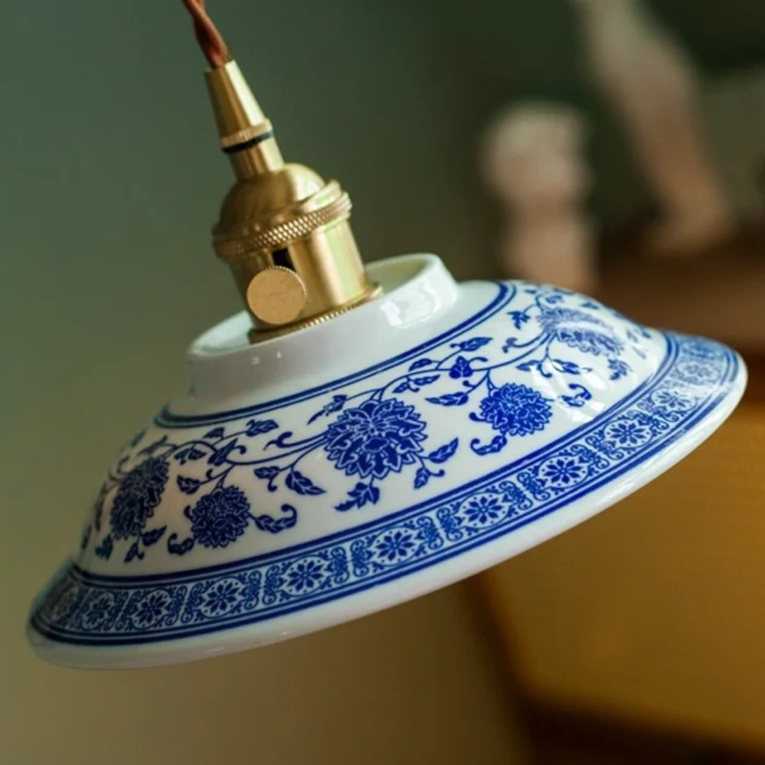 Blue Floral Ceramic Light Pendant detail c