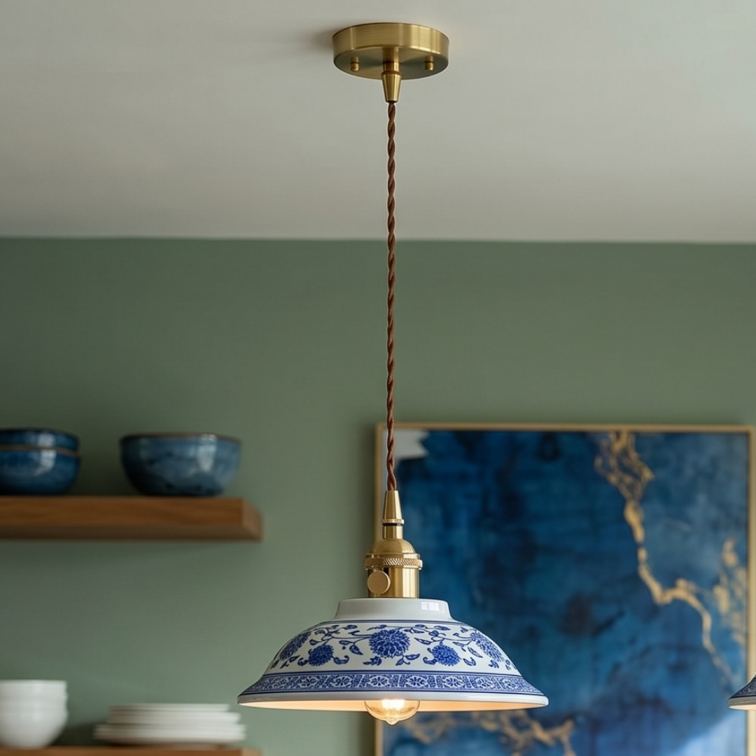 Blue Floral Ceramic Light Pendant