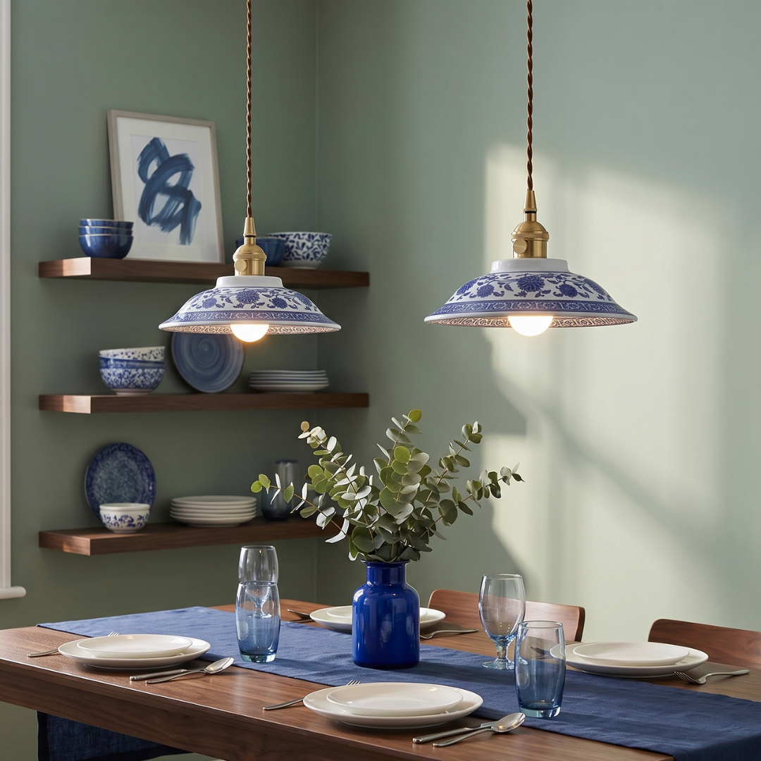 Blue Floral Ceramic Light Pendant lifestyle