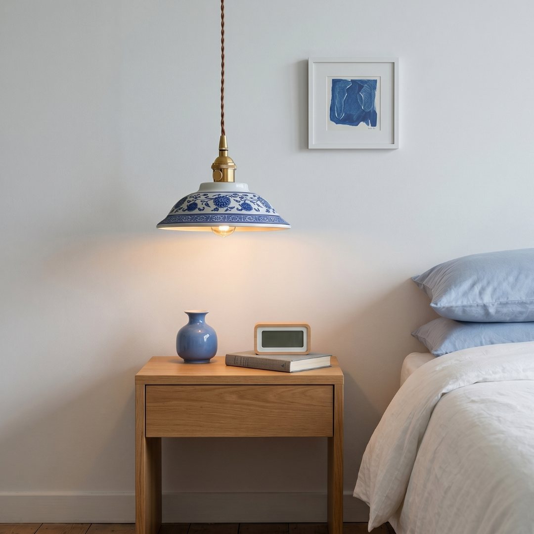 Blue Floral Ceramic Light Pendant detail b