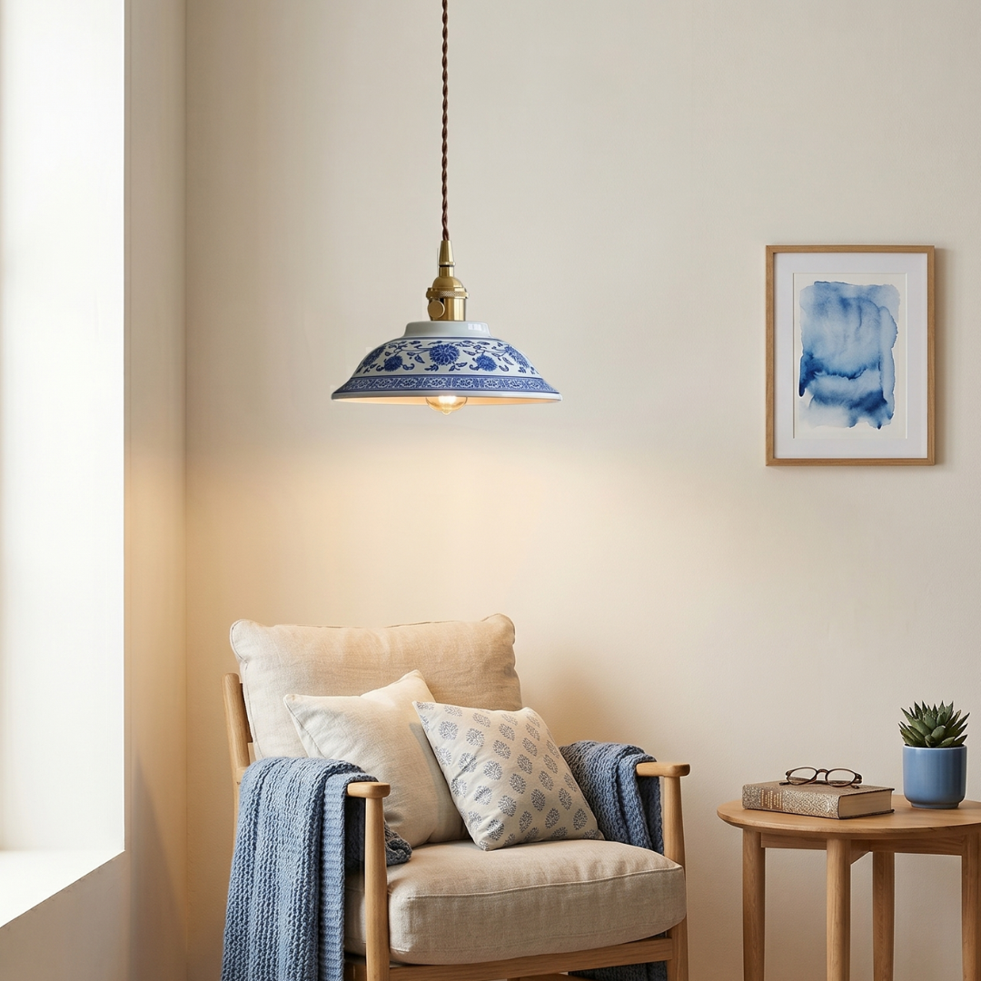 Blue Floral Ceramic Light Pendant main