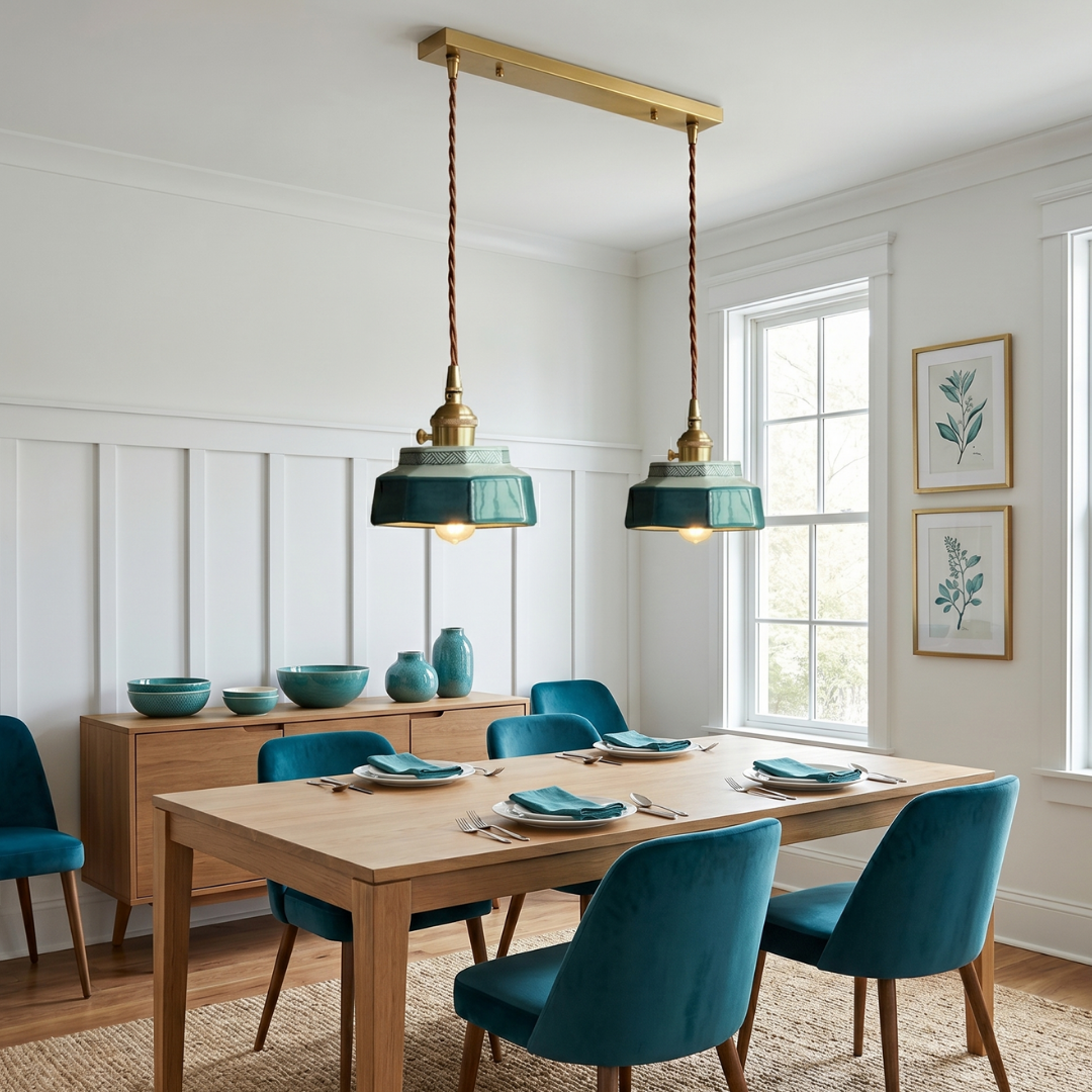 Vintage Teal Ceramic Ceiling Light: Artisanal Elegance lifestyle