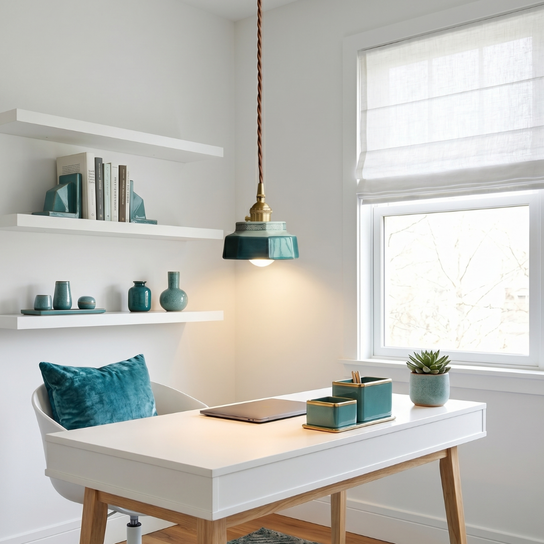 Vintage Teal Ceramic Ceiling Light: Artisanal Elegance main