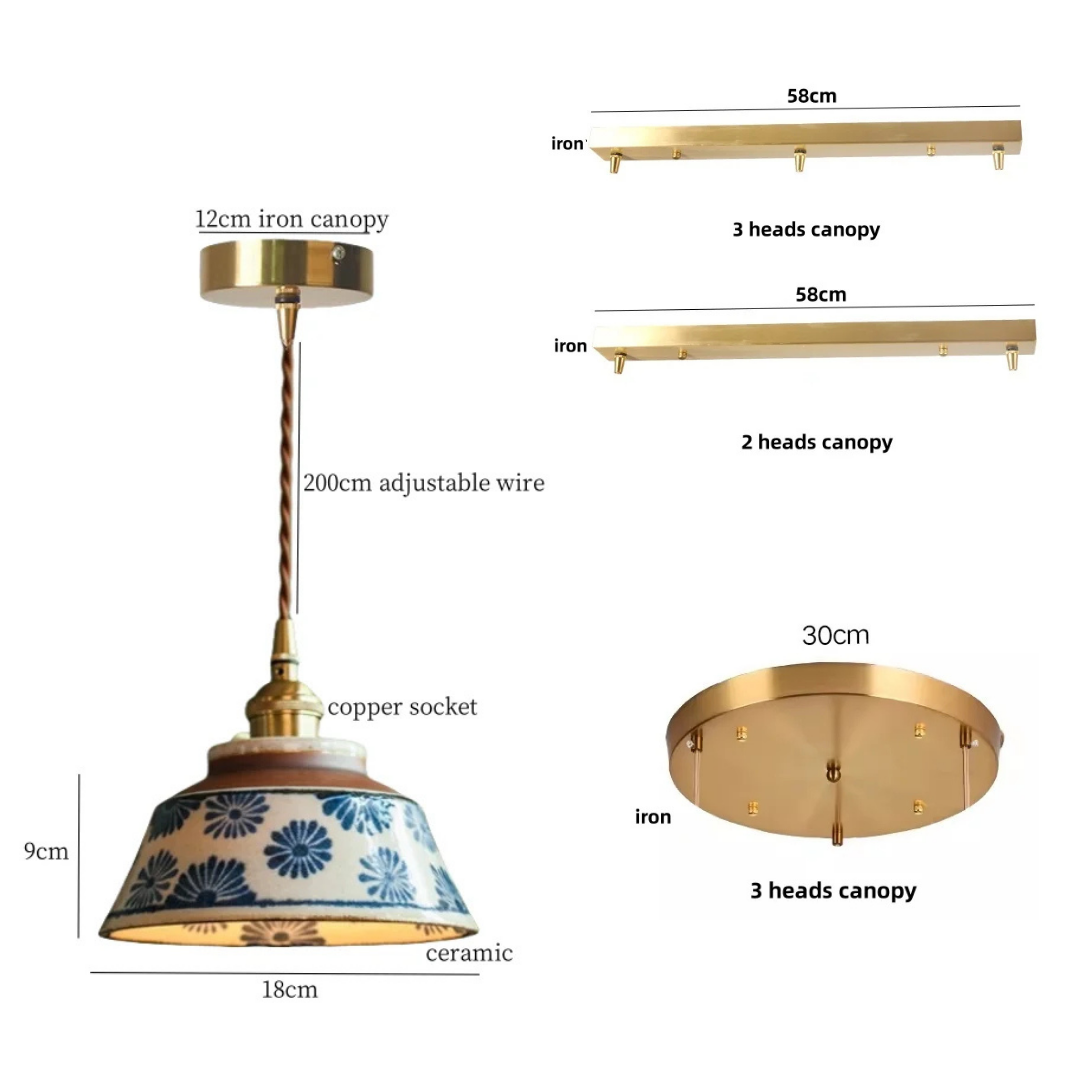 Blue Floral Ceramic Light Pendant specifications and dimensions