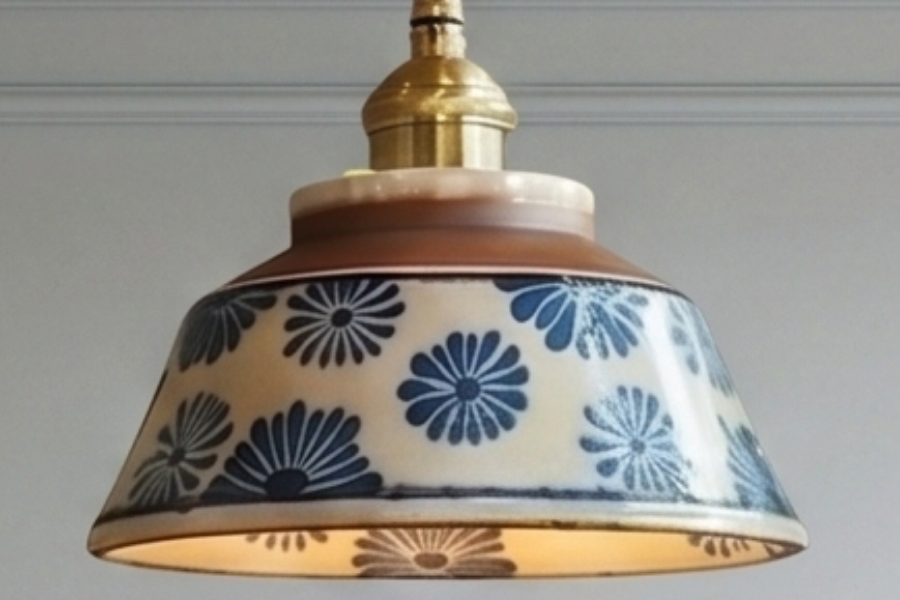 Blue Floral Ceramic Light Pendant detail