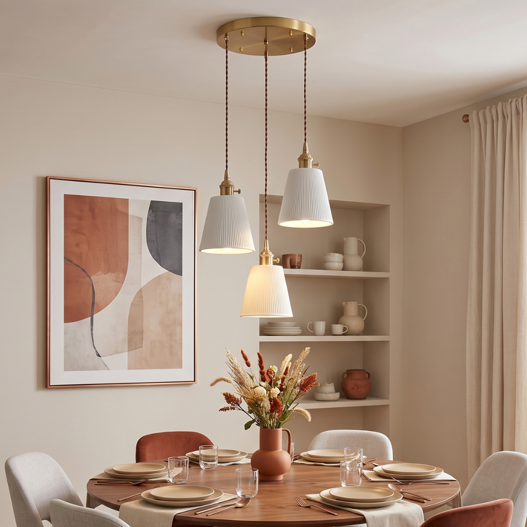 Aria Ribbed White Ceramic Pendant Light: Sculptural Illumination detail b