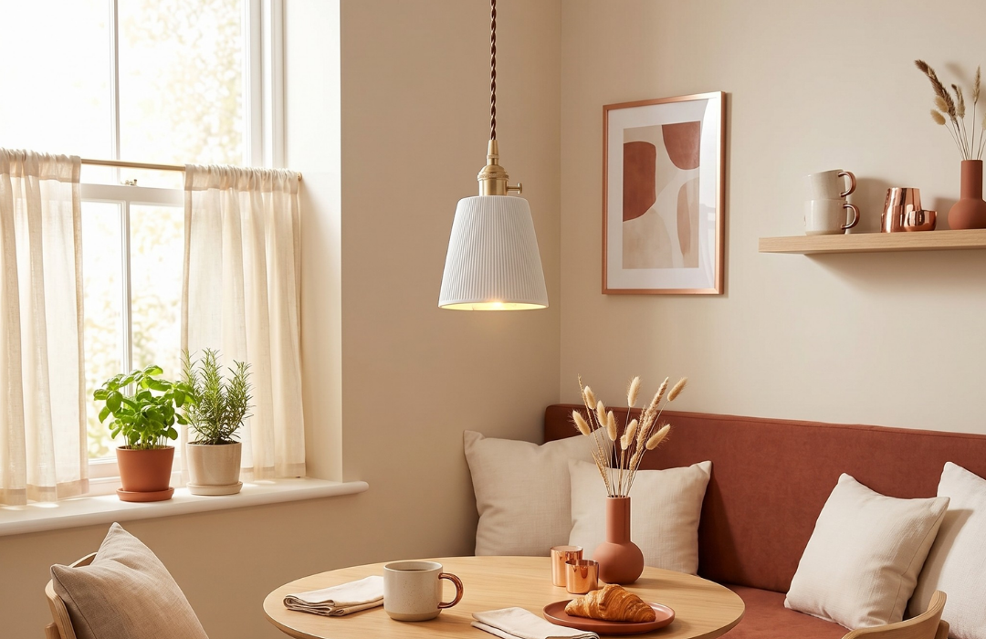 Aria Ribbed White Ceramic Pendant Light: Sculptural Illumination detail