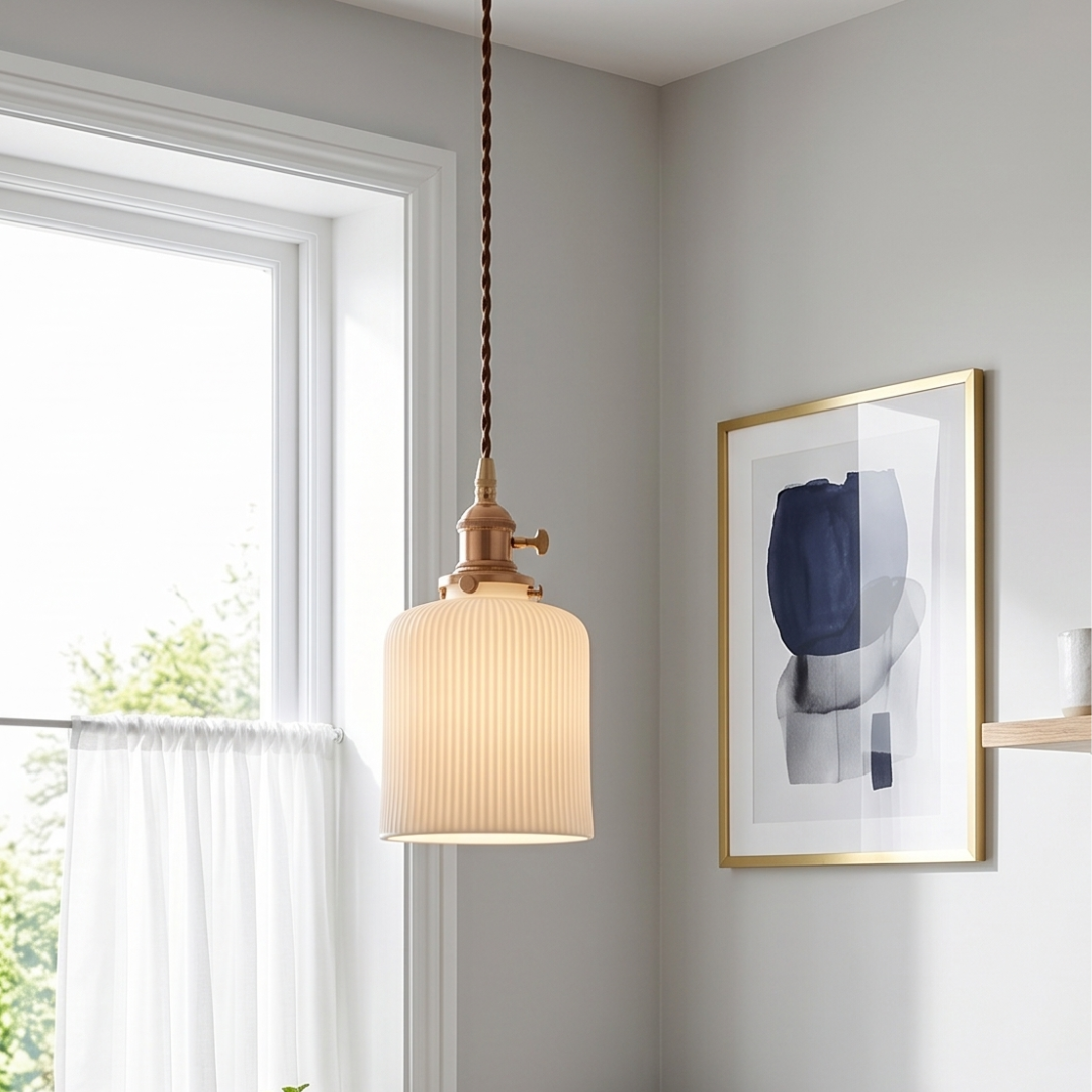The Barrel Ribbed Porcelain Pendant Light: Sculptural Illumination