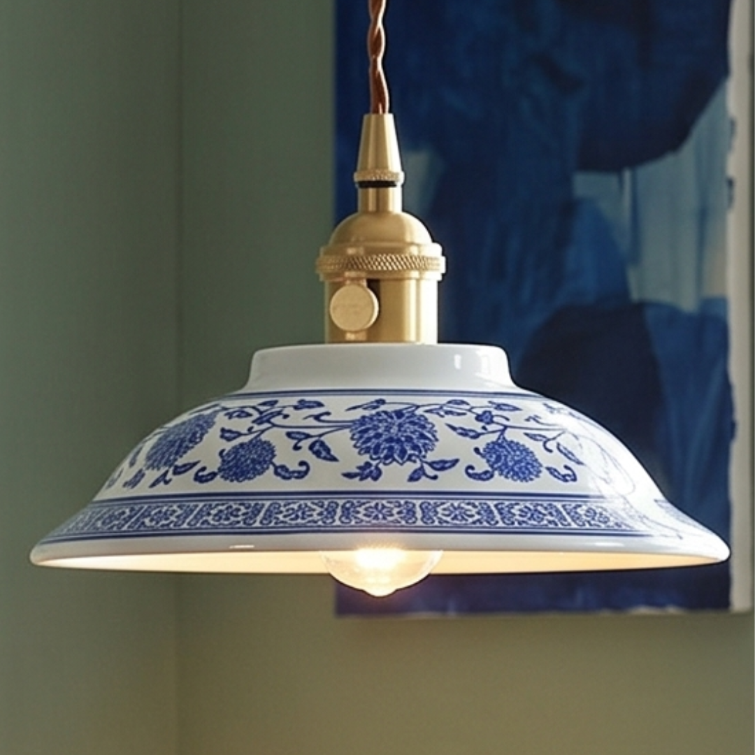 Blue Floral Ceramic Light Pendant detail