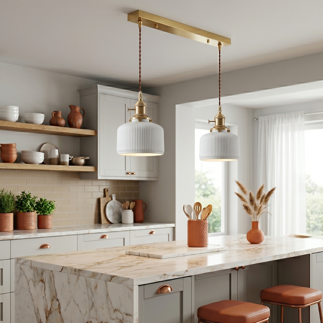 The Fluted Dome Porcelain Pendant Light: A Study in Refined Illumination accent