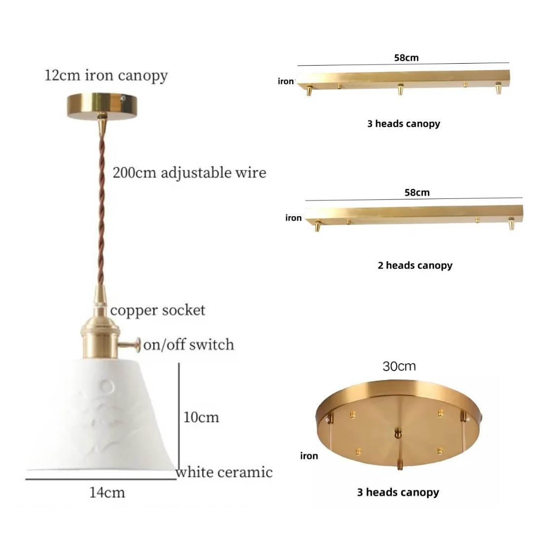 Lumi White Ceramic Pendant Light: Vintage Elegance for Curated Spaces specifications and dimensions