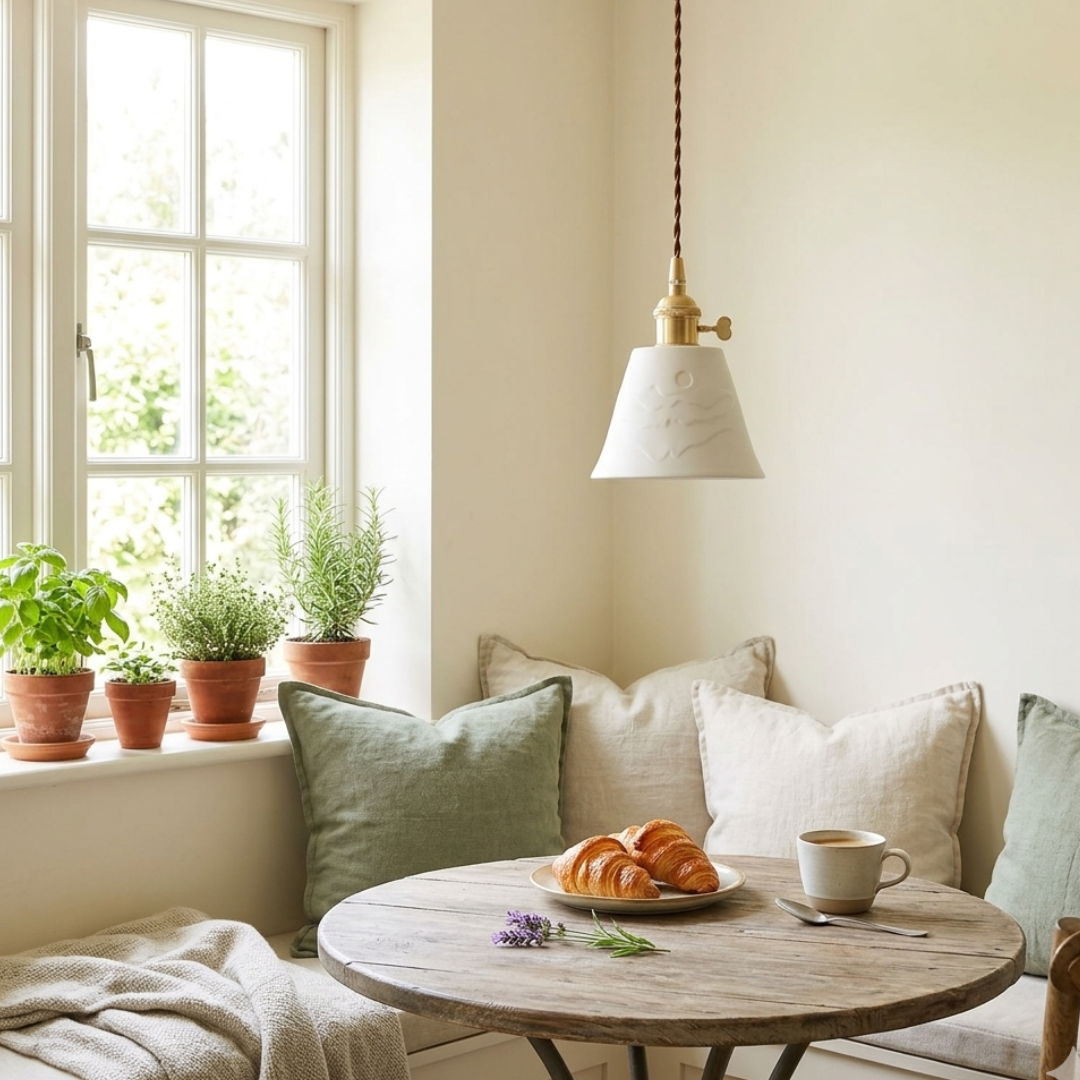 Lumi White Ceramic Pendant Light: Vintage Elegance for Curated Spaces detail c