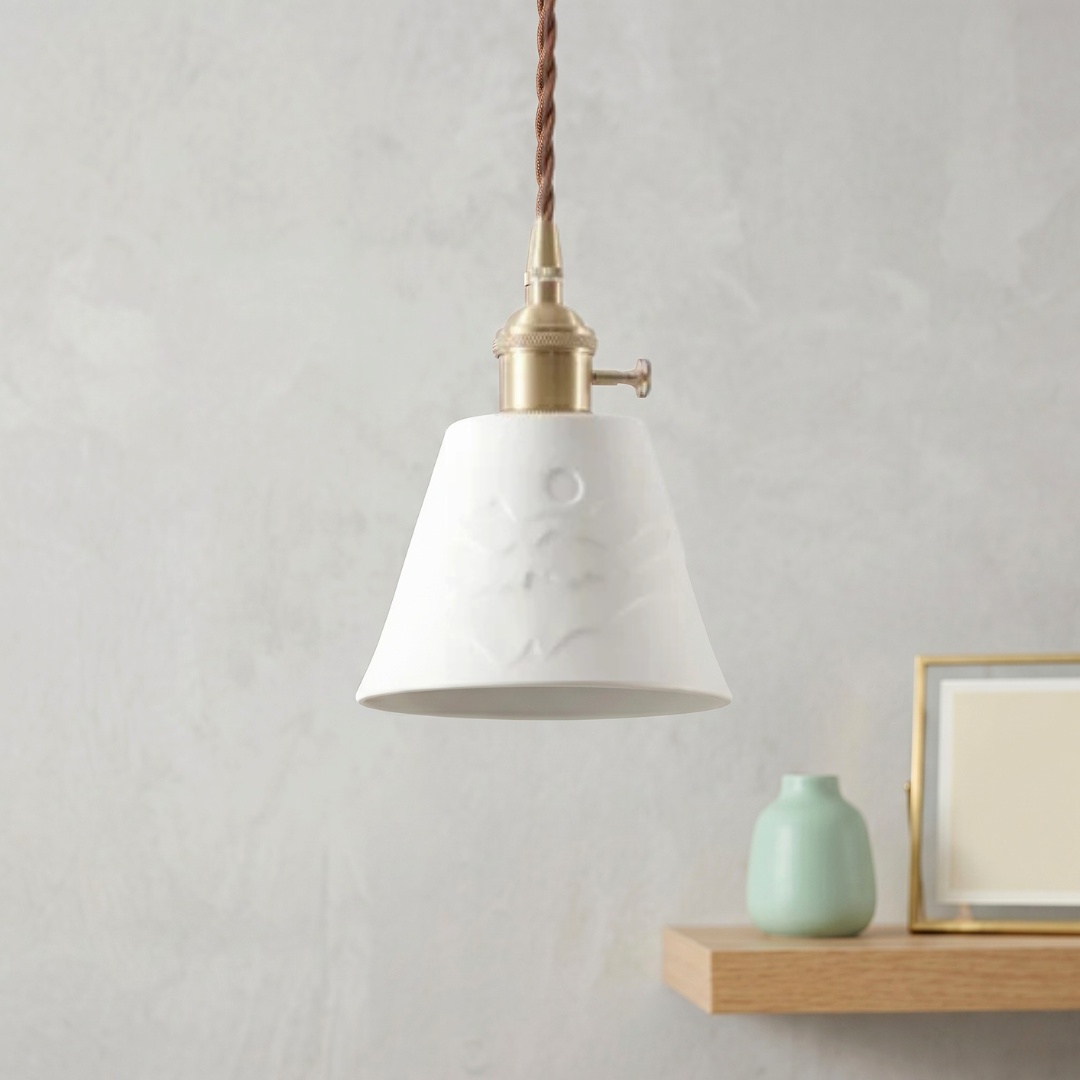 Lumi White Ceramic Pendant Light: Vintage Elegance for Curated Spaces