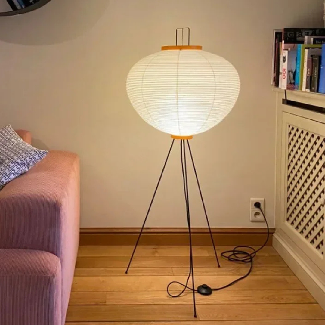 Noguchi Rice Paper Floor Lamp in Living Room