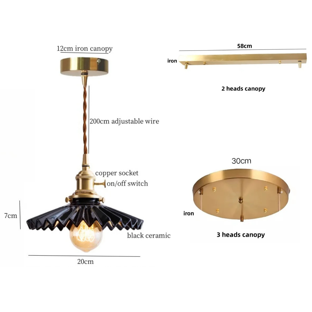 The Elegant Vintage Pleated Ceramic Pendant Light specifications and dimensions